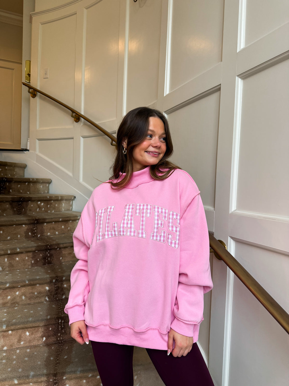 Pilates Gingham Mock Neck Sweatshirt