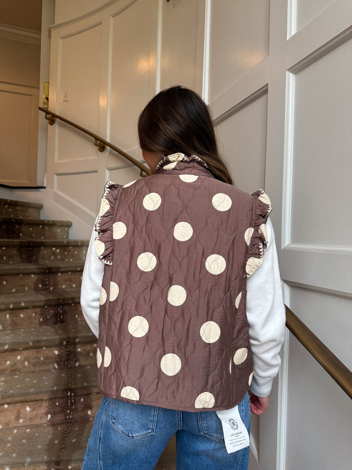 Mocha Polka Dot Ruffle Vest