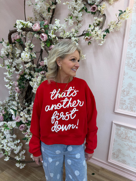 First Down! Crop Red Sweatshirt