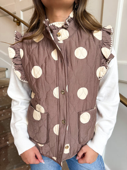 Mocha Polka Dot Ruffle Vest