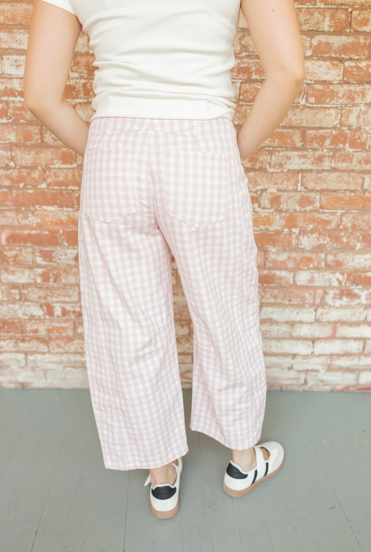 Pink Gingham Barrel Jeans