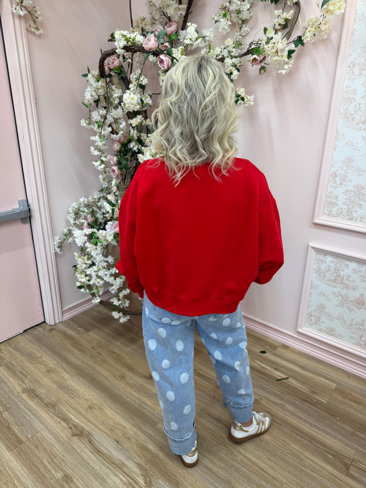 First Down! Crop Red Sweatshirt