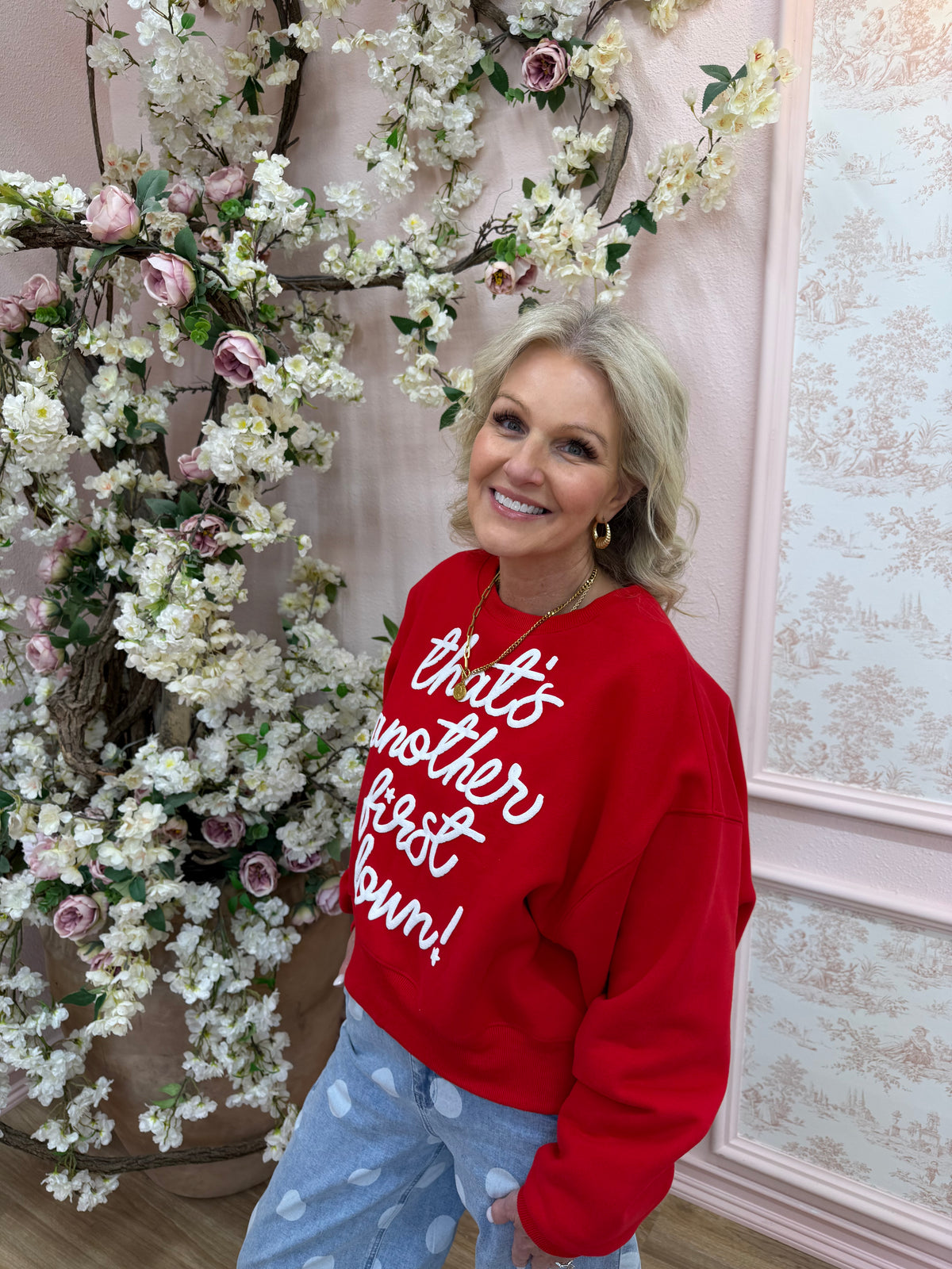 First Down! Crop Red Sweatshirt