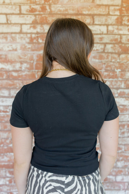 Black Casual Short Sleeve Fitted Tee
