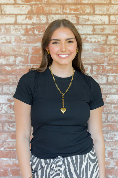 Black Casual Short Sleeve Fitted Tee