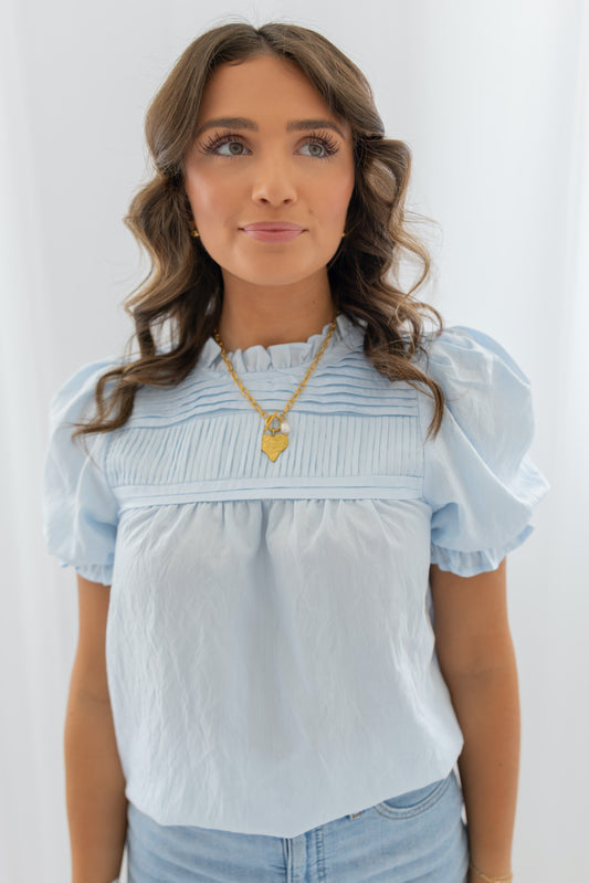 Powder Blue Pleated Blouse