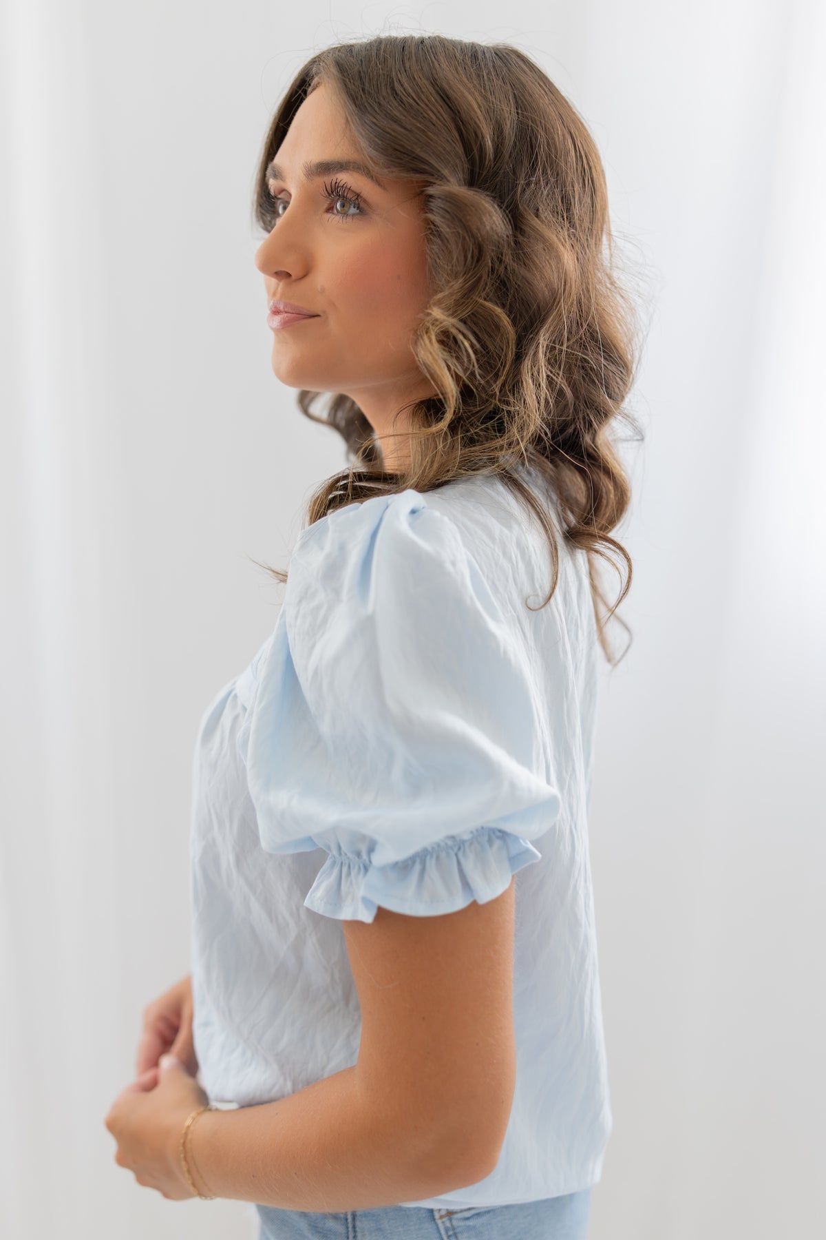 Powder Blue Pleated Blouse