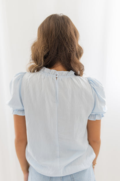 Powder Blue Pleated Blouse