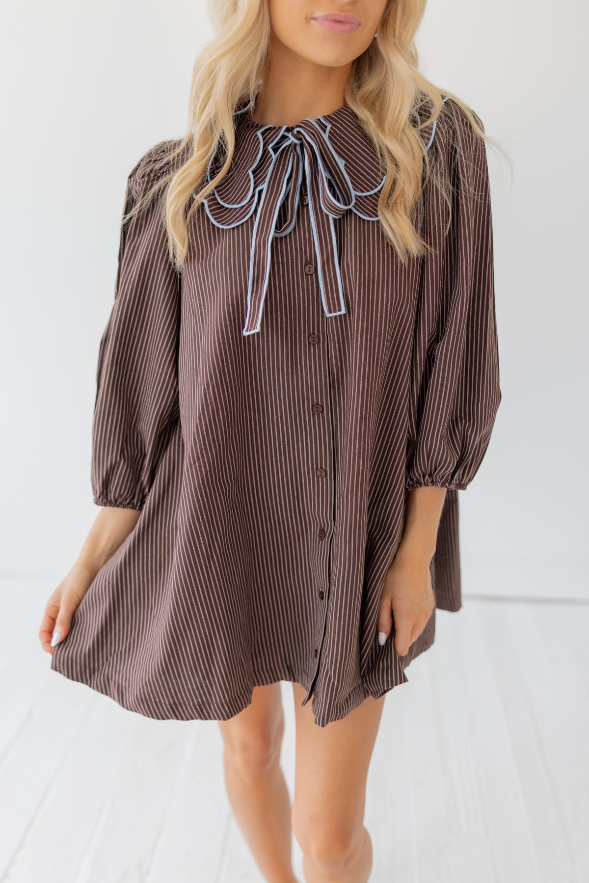 Maple Stripe Scalloped Collar Dress