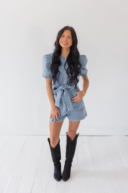 Stadium Sweetheart Denim Romper