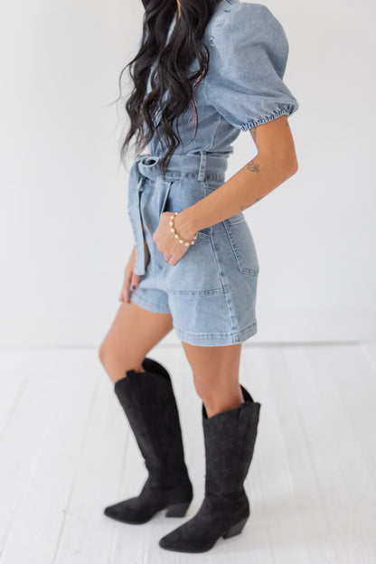 Stadium Sweetheart Denim Romper