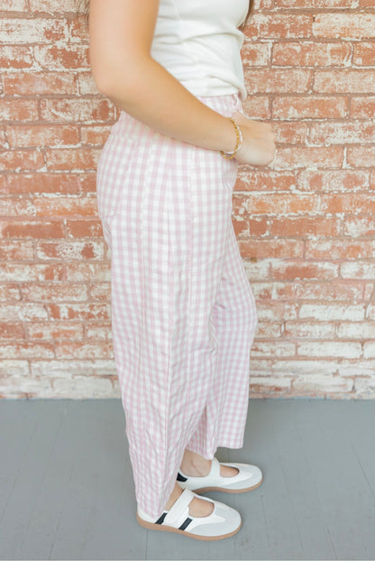 Pink Gingham Barrel Jeans