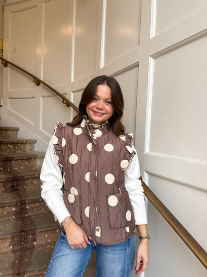 Mocha Polka Dot Ruffle Vest