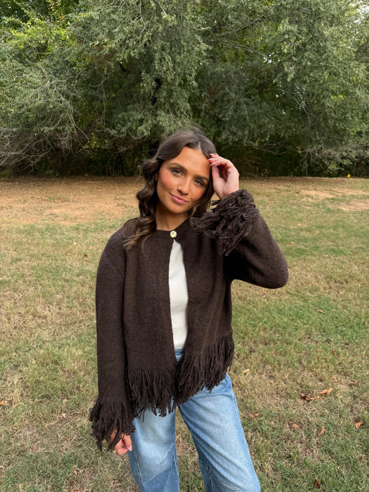 Espresso Fringe Cardigan